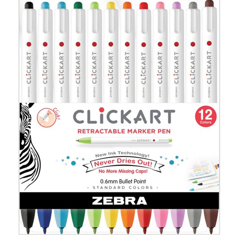 Zebra, Pen & Pencil Sets, Art & School, ClickArt, Retractable, 0.6mm, 12 color, Set, 501662